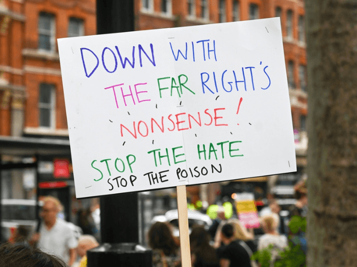 A placard at a march against the far right.